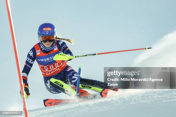 Mikaela Shiffrin of Team United States takes 1st place during the Audi FIS Alpine Ski World Cup Women's Slalom on November 23, 2024 in Gurgl, Austria.