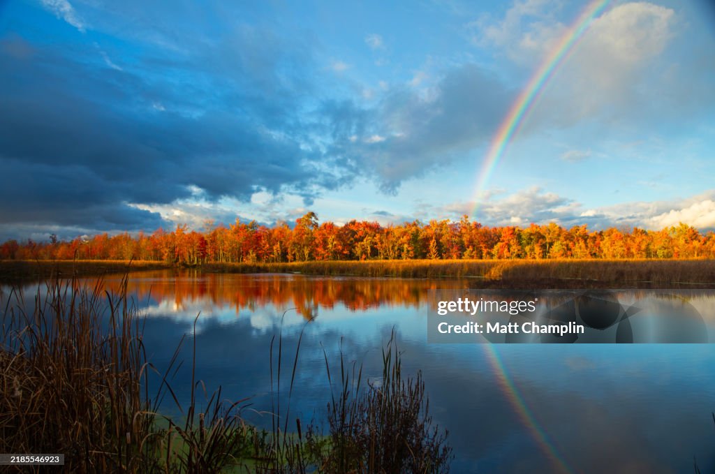 Fall Rainbow Reflected in Lake