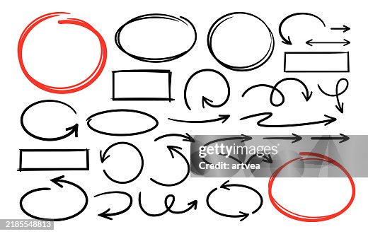 Ensemble illustration vectorielle de flèches et de cadres incurvés dessinés à la main Ensemble illustration vectorielle de flèches et de cadres incurvés dessinés à la main
