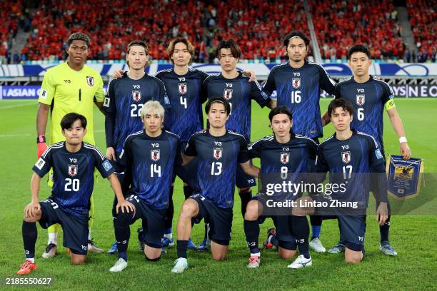 Japan players pose for photos prior to the FIFA World Cup Asian 3rd Qualifier Group C match against Chinaon November 19, 2024 in Xiamen, China.