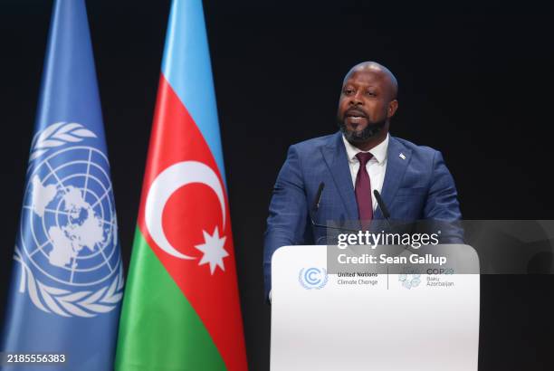 Carlos James, Minister of Tourism, Civil Aviation, Sustainable Development and Culture of Saint Vincent and the Grenadines, speaks during the resumed...