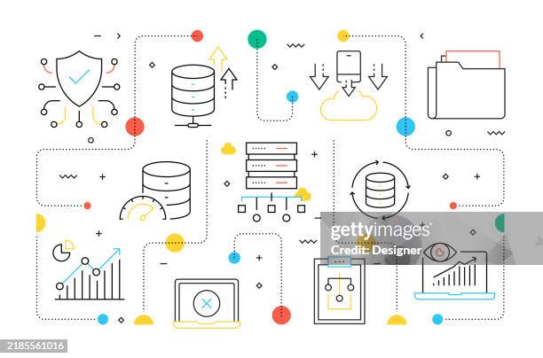 ilustrações de stock, clip art, desenhos animados e ícones de big data related vector illustration. technology, internet, coding, analyzing, internet of things, artificial intelligence. - base de dados