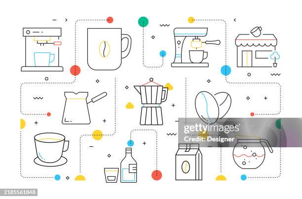 coffee related vector illustration. espresso, drink, caffeine, cafe, beverage - store sampling stock illustrations