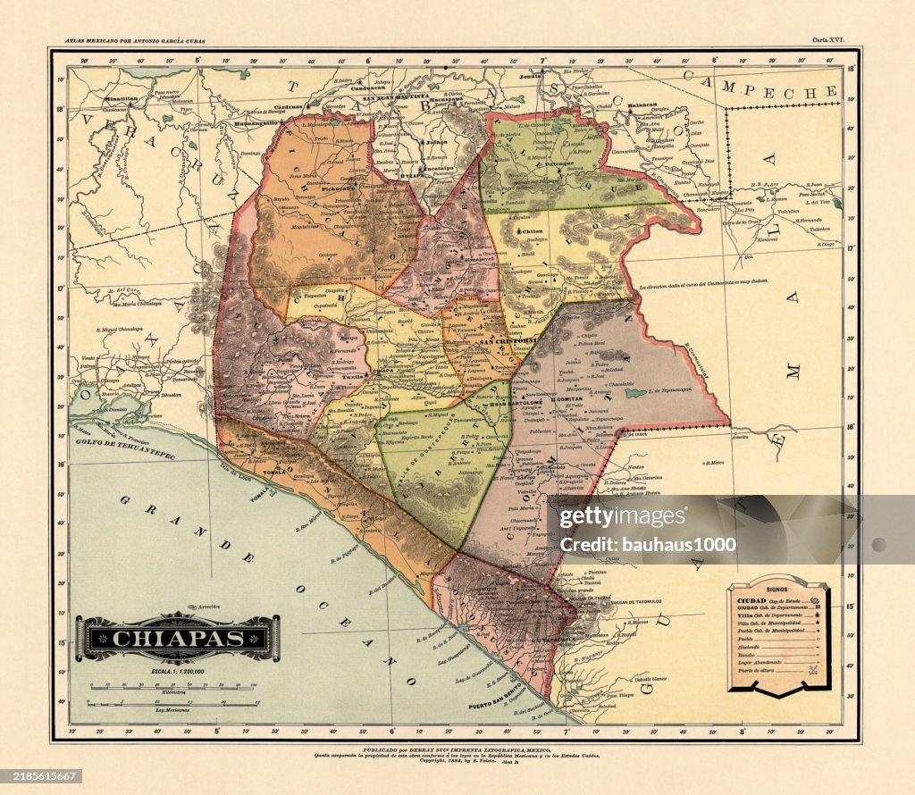 Historical Map of the Country of Mexico, Published in 1885.
Estados Unidos Mexicanos, Chiapas