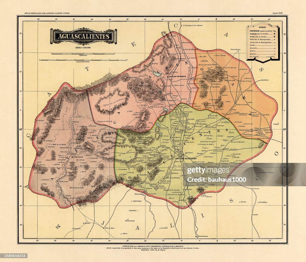 Historical Map of the Country of Mexico, Published in 1885.
Estados Unidos Mexicanos, Aguascalientes