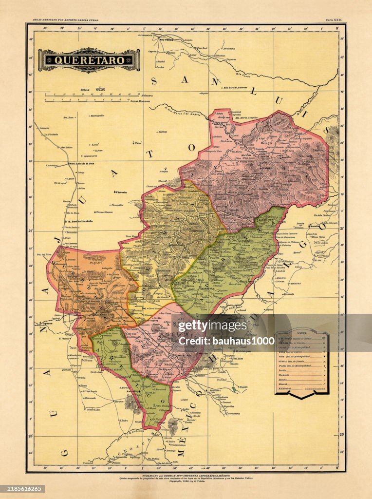 Historical Map of the Country of Mexico, Published in 1885.
Estados Unidos Mexicanos, Queretaro
