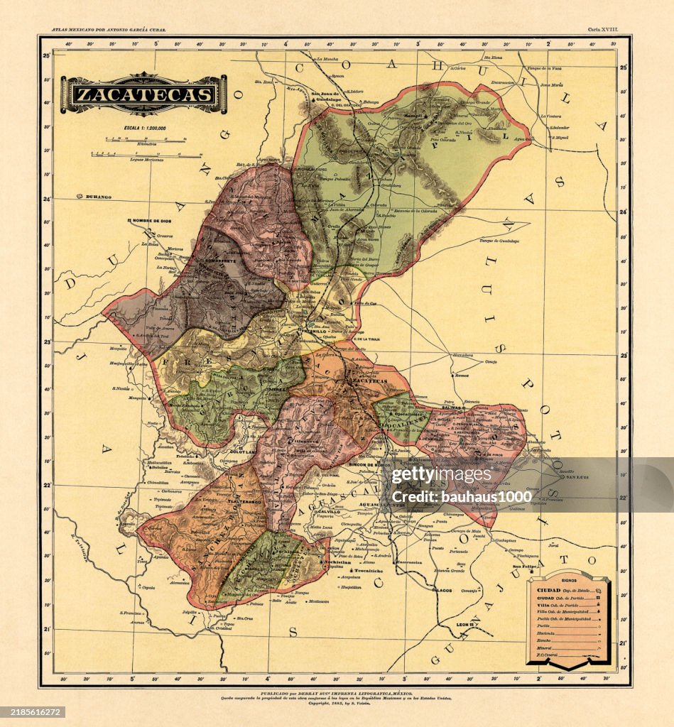 Historical Map of the Country of Mexico, Published in 1885.
Estados Unidos Mexicanos, Zacatecas