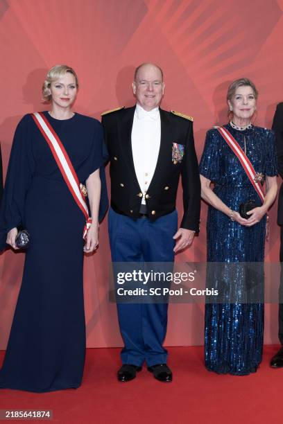 Princess Charlene of Monaco, Prince Albert II of Monaco and Princess Caroline of Hanover attend the Gala evening at Grimaldi Forum during the Monaco...