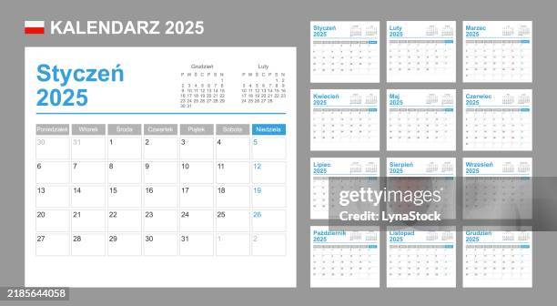 polish calendar for 2025. week starts on monday. simple vector template. business design planner. - polish language stock illustrations