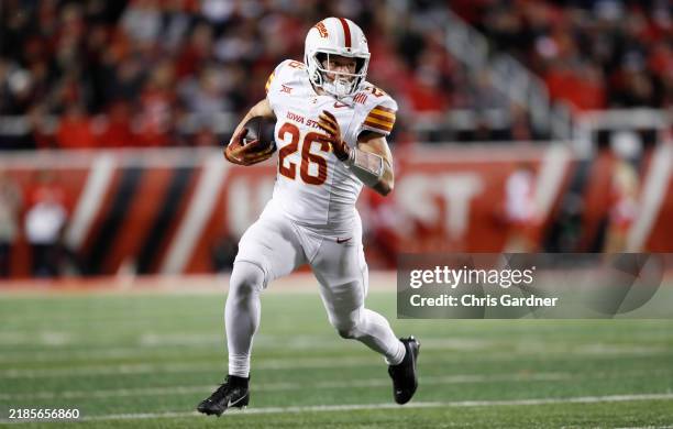 Carson Hansen of the Iowa State Cyclones rushes the ball against the Utah Utes during the first half of their game at the Rice-Eccles Stadium on...