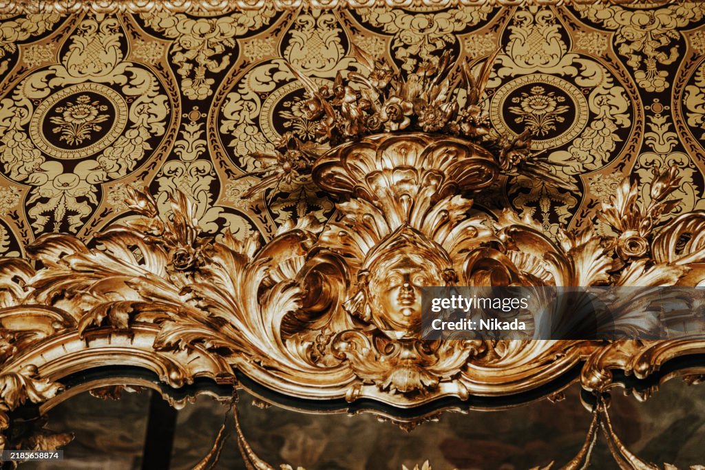 Ornate Golden Decorative Wall Art With Intricate Patterns