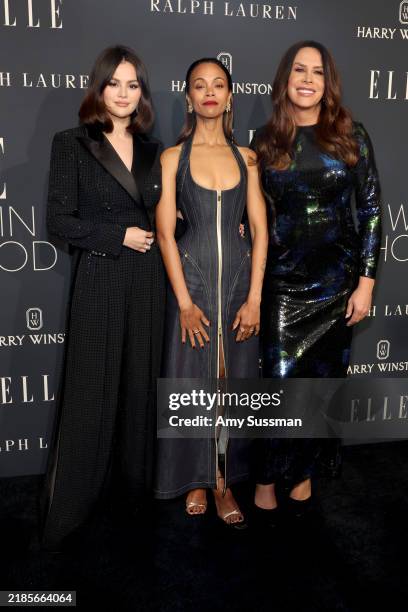 Selena Gomez, Zoe Saldana and Karla Sofía Gascón attend 2024 ELLE Women In Hollywood at Four Seasons Hotel Los Angeles at Beverly Hills on November...