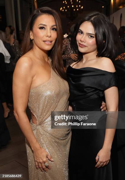 Eva Longoria, wearing Ralph Lauren, and Ariana Greenblatt attend ELLE's 2024 Women in Hollywood celebration presented by Ralph Lauren, Harry Winston...
