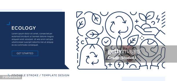 ecology themed editable vector line art design - garbage bag stock illustrations