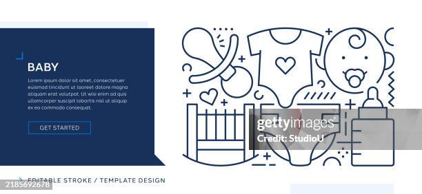 baby themed editable vector line art design - changing nappy stock illustrations