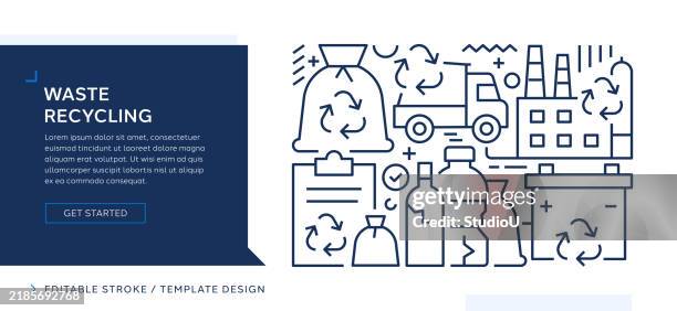 waste recycling themed editable vector line art design - recycle bag stock illustrations