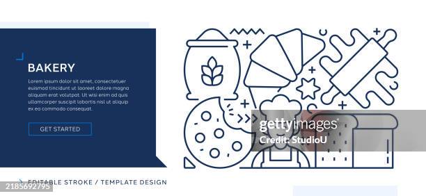 bakery themed editable vector line art design - artisan bread stock illustrations
