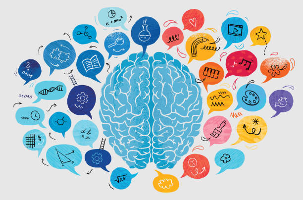 left vs right brain hemispheres concept - brain stock illustrations