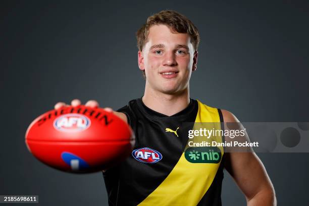 Samuel Lalor of the Tigers poses for a photograph during the 2024 AFL Draft at Marvel Stadium on November 20, 2024 in Melbourne, Australia.