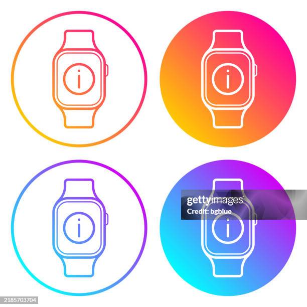 smartwatch mit hinweisschild. runde icons mit farbverläufen - information icon editable stroke stock-grafiken, -clipart, -cartoons und -symbole