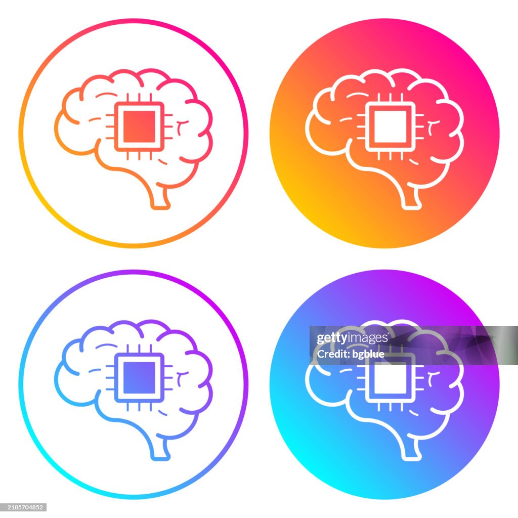 Brain chip implant. Round icons with color gradients