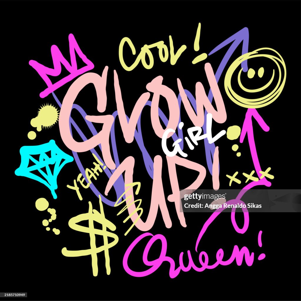 Glow up ragazza funky graffiti testo caotico e illustrazione del simbolo per il design della maglietta