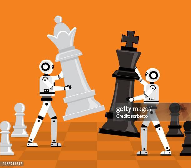 artificial intelligence chess - robot - fighting game stock illustrations