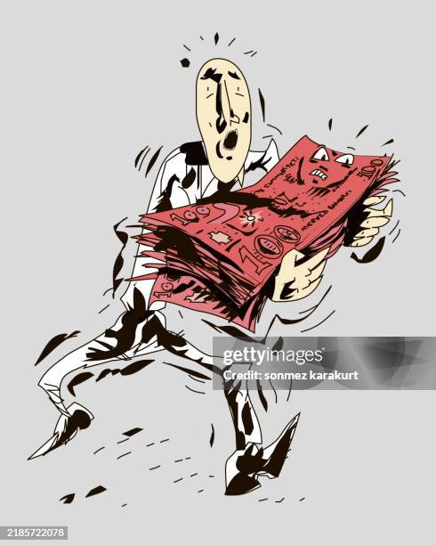 a man carrying a sick banknote with a falling value on his lap - self hug vector stock illustrations