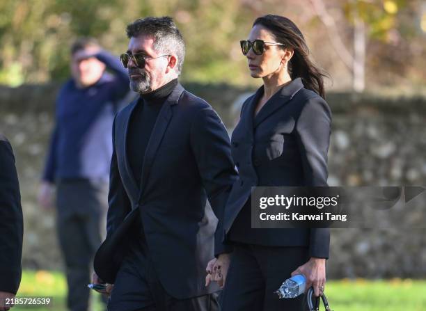 Simon Cowell and Lauren Silverman attend the funeral for singer Liam Payne, former member of One Direction, on November 20, 2024 in Amersham,...