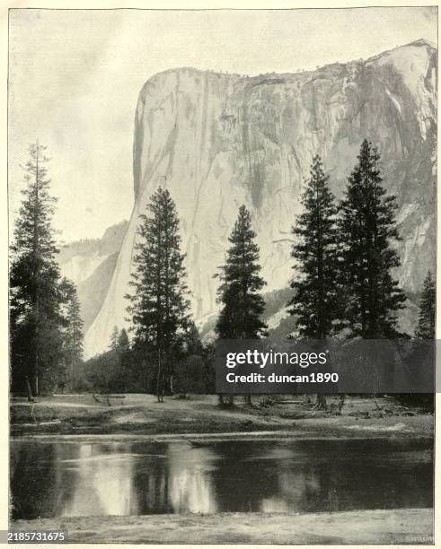 el capitan, yosemite valley, kalifornien, usa, 19. jahrhundert, vintage-fotografie - yosemite-nationalpark stock-grafiken, -clipart, -cartoons und -symbole