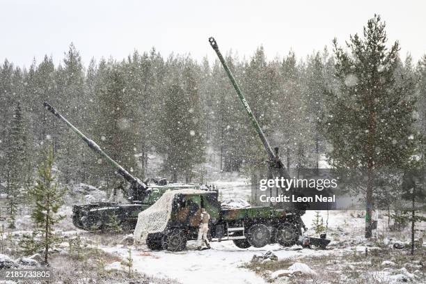 Mobile self-propelled Howitzer and an Archer self-propelled Howitzer operated by the Swedish Artillery are seen during the NATO "Exercise Lightning...