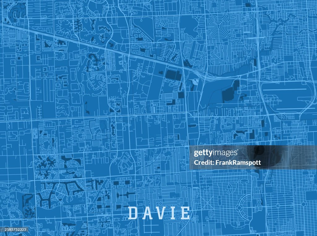 Davie FL City Vector Road Map Blue Horizontal