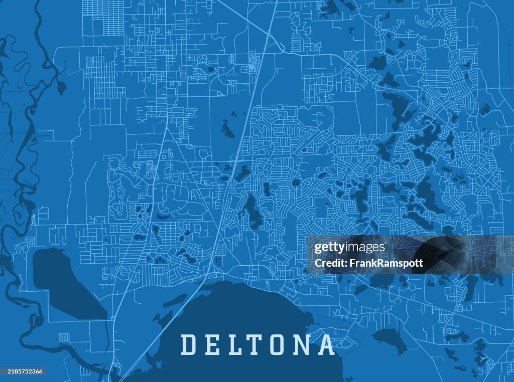 Deltona FL City Vector Road Map Blue Horizontal