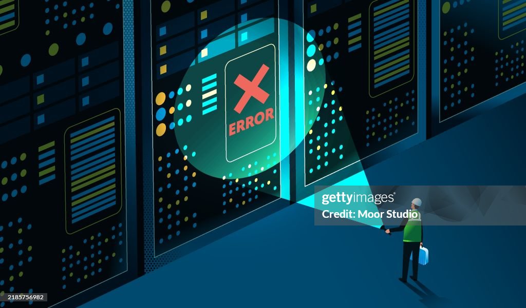 Error System Engineetr Engineer Researching Server Error Illustration High-Res Vector Graphic ...