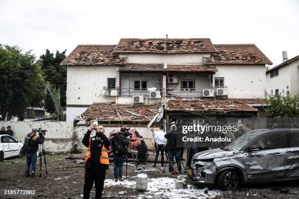 Teams conduct operation after rockets are fired from southern Lebanon in Petah Tikva neighborhood of Israel on November 24, 2024.