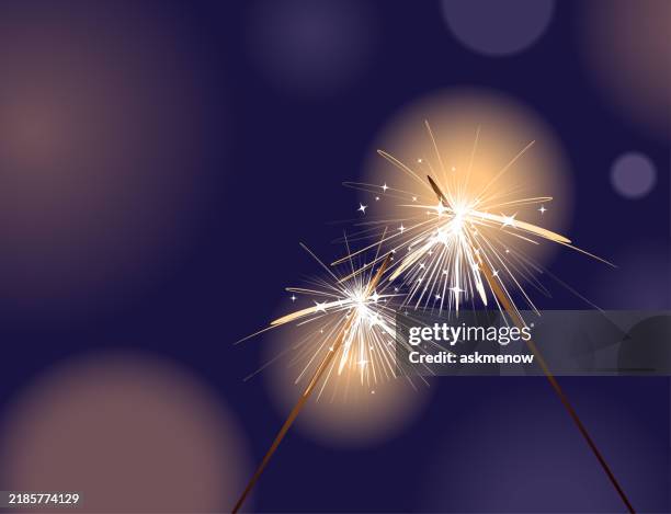 eleganter weihnachtshintergrund mit wunderkerzen - lametta stock-grafiken, -clipart, -cartoons und -symbole