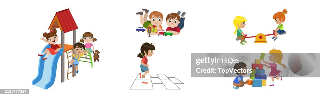 Fun Play Visual Kid Character Play Toy And Game Have Fun Vector Set High-Res Vector ...