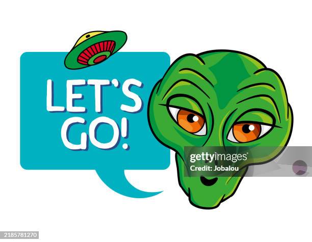 smiling et with let's go message - astronaut hand stock illustrations