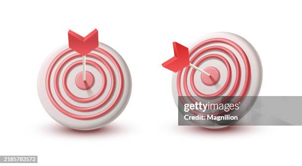 3d target bullseye icons with arrows in red and white, vector illustration - dart stock illustrations