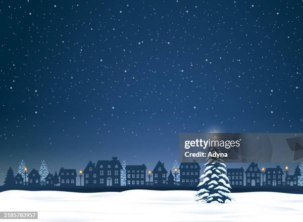 weihnachten bei nacht - winterlandschaft stock-grafiken, -clipart, -cartoons und -symbole
