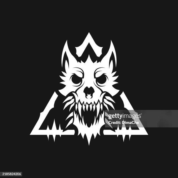 wolf, monster wolf, werewolf, dog head - cut out vector wolf icon, logo, emblem, sticker, tattoo - gray wolf stock illustrations