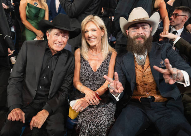 George Strait, Norma Strait, and Post Malone attend the 58th Annual Country Music Association Awards at Bridgestone Arena on November 20, 2024 in...