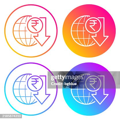 Indian rupee rate decrease. Round icons with color gradients Indian rupee rate decrease. Round icons with color gradients