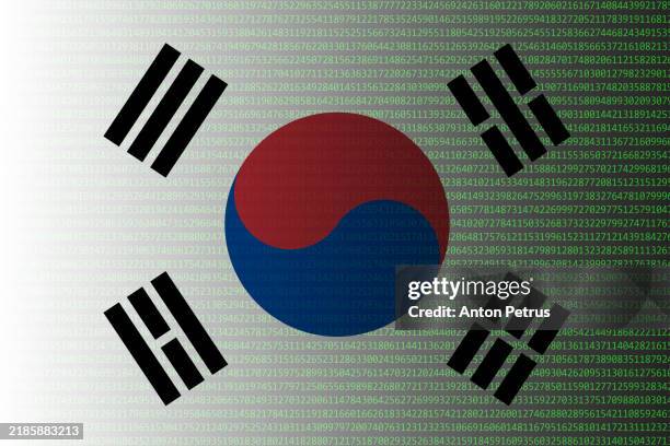 digital code on the background of the south korean flag. hackers and cybersecurity - blockchain stock pictures, royalty-free photos & images