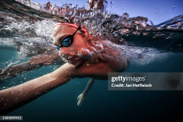 An athlete trains ahead of the World Aquatics Open Water Swimming World Cup NEOM on Day Eighteen of the NEOM Beach Games on November 19, 2024 in...