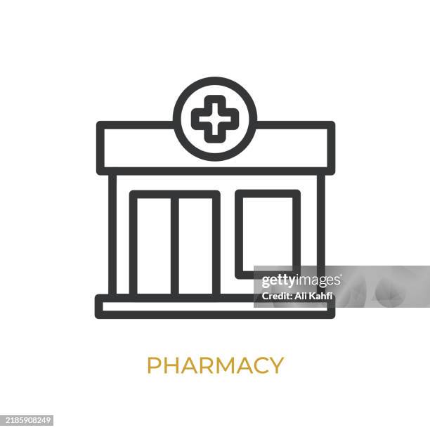 stockillustraties, clipart, cartoons en iconen met pharmacy glyph line icon. thin line icon that can be applied anywhere, simple, pixel perfect and modern style - app store logo