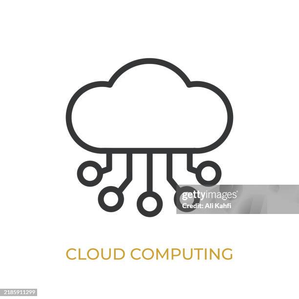 cloud computing glyph line icon. thin line icon that can be applied anywhere, simple, pixel perfect and modern style - cloud computing stock illustrations