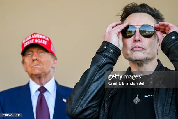 President-elect Donald Trump and Elon Musk watch the launch of the sixth test flight of the SpaceX Starship rocket on November 19, 2024 in...