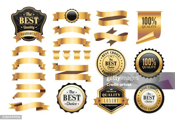 ilustrações de stock, clip art, desenhos animados e ícones de gold badges and ribbons set - faixa