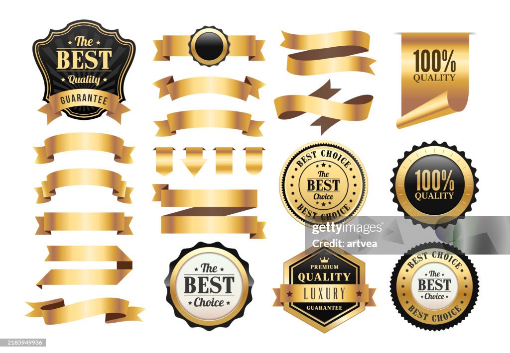 Gold Badges and Ribbons Set